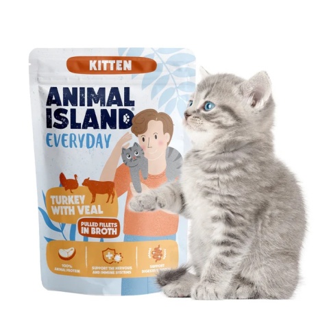 Animal Island Saszetki dla kociąt - Indyk z Cielęciną i Indyk z Królikiem 4x85g