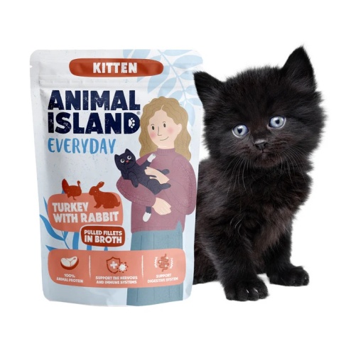 Animal Island Saszetki dla kociąt - Indyk z Cielęciną i Indyk z Królikiem 4x85g