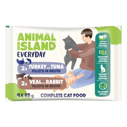 Animal Island Saszetki Indyk i tuńczyk oraz Cielęcina i Królik 4x85g