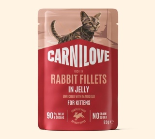 Carnilove Cat Jelly Kitten królik z nagietkiem - filety w galaretce dla kociąt saszetka 85g