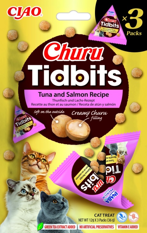 Inaba Churu TIDBITS TUNA 3x12g - przysmak dla kota z tuńczykiem i łososiem