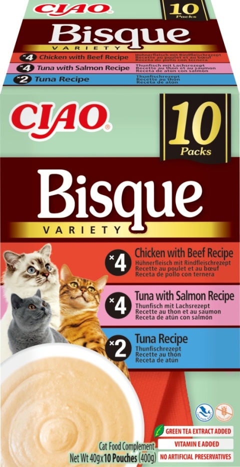 Inaba Ciao Bisque Box Mix smaków 10 sztuk- zupka potrawka w sosie dla kota 400g