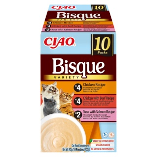 Inaba Ciao Bisque Box Mix smaków 10 sztuk- zupka potrawka w sosie dla kota g