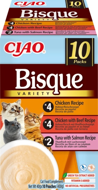 Inaba Ciao Bisque Box Mix smaków 10 sztuki- zupka potrawka w sosie dla kota 400g