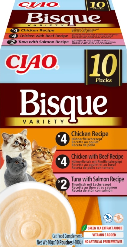 Inaba Ciao Bisque Box Mix smaków 10 sztuki- zupka potrawka w sosie dla kota 400g
