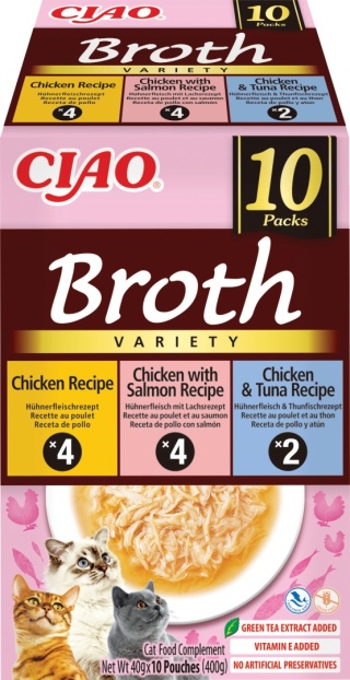 Inaba Ciao Broth Kurczak, Tuńczyk i Łosoś zupki 10x40g - mokra karma dla kota