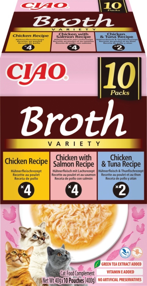 Inaba Ciao Broth Kurczak, Tuńczyk i Łosoś zupki 10x40g - mokra karma dla kota