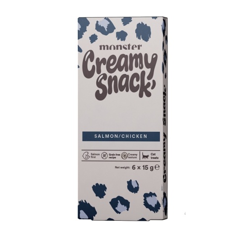 Monster Cat Creamy Snack - Kremowa przekąska z łososiem i kurczakiem 6x15g