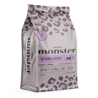 Monster Cat Original Sterilized 400g - Bezzbożowa karma dla dorosłych kotów po sterylizacji z indykiem i kurczakiem