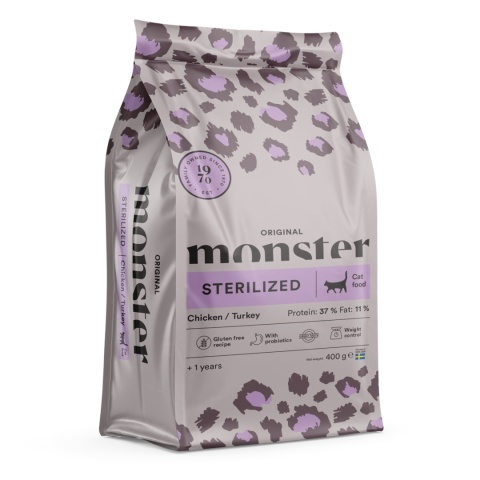 Monster Cat Original Sterilized 400g - Bezzbożowa karma dla dorosłych kotów po sterylizacji z indykiem i kurczakiem