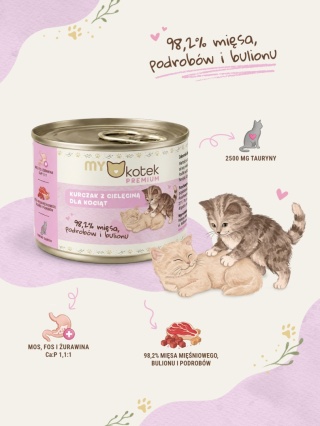 Mykotek Premium Kurczak z Cielęcina, karma dla kociąt 185g