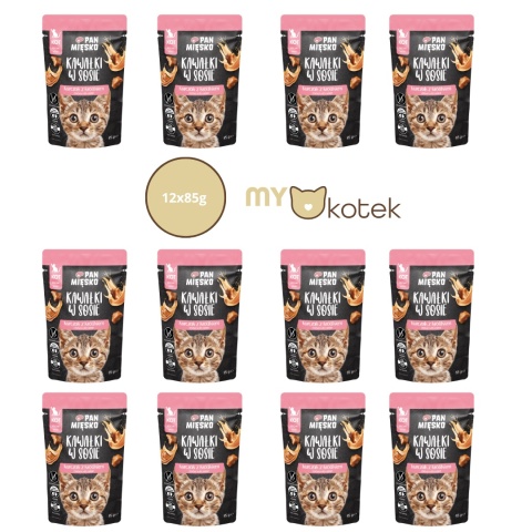 PAN MIĘSKO Zestaw Saszetek dla kociąt kawałki w sosie - Kurczak z królikiem 12x85 g