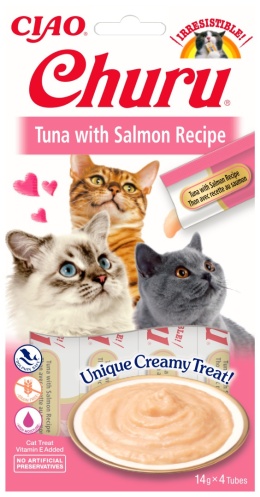 INABA CHURU Kremowe przysmaki dla kotów tuńczyk z łososiem 4x14g