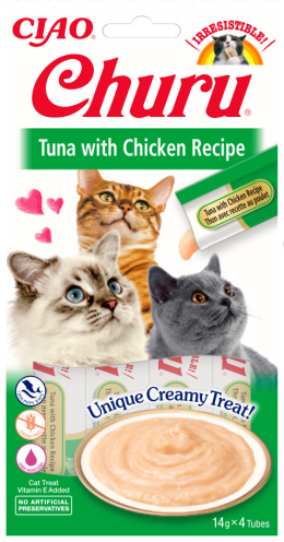 INABA CHURU Kremowe przysmaki dla kotów tuńczyk z kurczakiem 4x14g