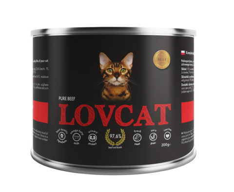 Lovcat Kompletna karma dla kota Wołowina, 200g