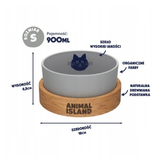 Szklana miska dla Kota z podstawką szara, średnica 18cm, Animal Island