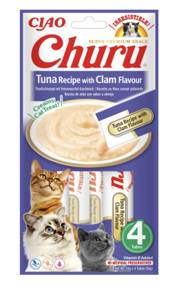 INABA CHURU Kremowe przysmaki dla kotów Tuńczyk z małżami 4x14g
