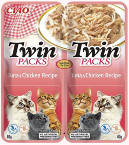 INABA TWIN PACKS z tuńczykiem i kurczakiem w bulionie z tuńczyka, saszeteki dla kota 2x40g