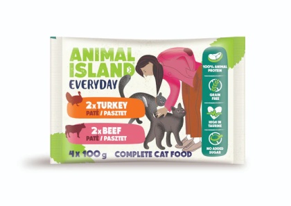Animal Island NOWE Saszetki Wołowina i Indyk 4x100g New Paté