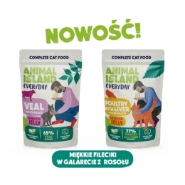 Animal Island NOWE Saszetki Cielęcina i Drób z wątróbką 4x85g w Galaretce