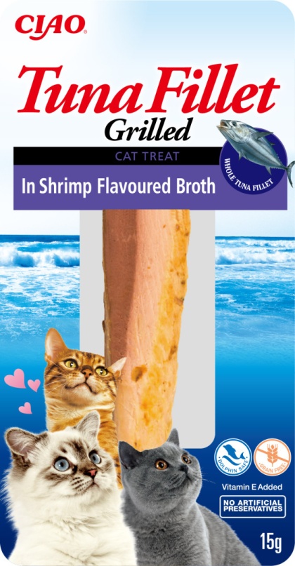 INABA CIAO Grillowany filet z tuńczyka w bulionie z krewetek 15g - przysmak dla kota
