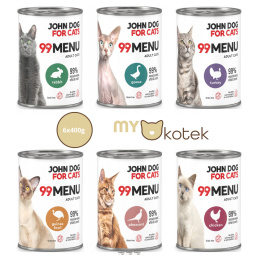 Zestaw Mix smaków Karma mokra 99 MENU John Dog for Cats 6x400g