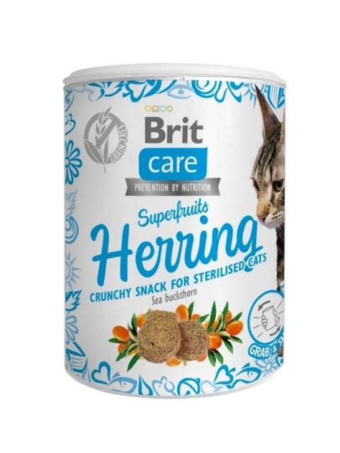 BRIT CARE CAT Snack Superfruits Herring 100g, przysmak dla kota śledzie 100g