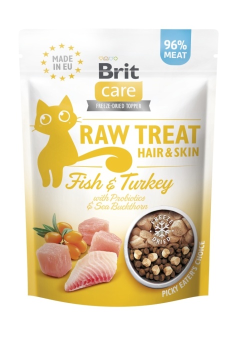 Brit Raw Treat Hair & Skin, liofilizowane przysmaki dla kota wspierające skórę i sierść, indyk z rybą 40 g Brit Raw Treat Hair & Skin, liofilizowane przysmaki dla kota wspierające skórę i sierść, indyk z rybą 40 g