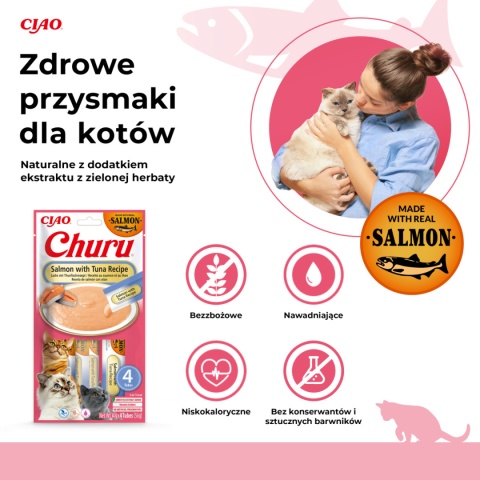 INABA CHURU Kremowe przysmaki dla kotów receptura z łososiem i przegrzebkami 4x14g