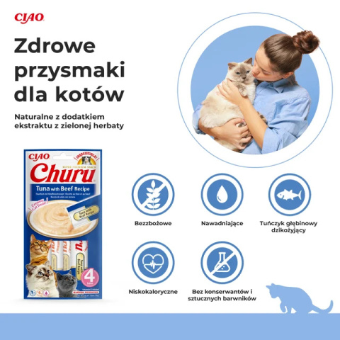 INABA CHURU Kremowe przysmaki dla kotów tuńczyk z wołowiną 4x14g INABA CHURU Kremowe przysmaki dla kotów tuńczyk z wołowiną 4x14g