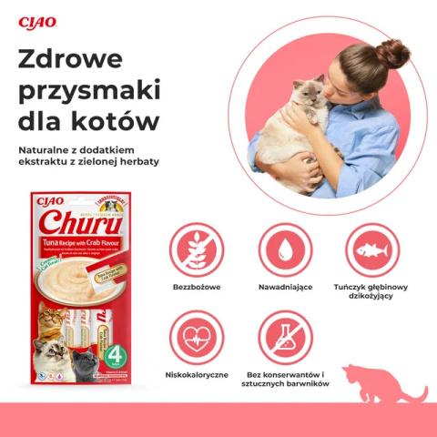 INABA CHURU Kremowe przysmaki dla kotów tuńczyk z krabem 4x14g INABA CHURU Kremowe przysmaki dla kotów tuńczyk z krabem 4x14g
