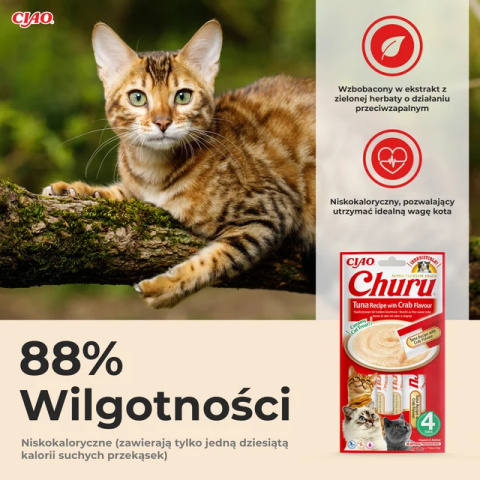 INABA CHURU Kremowe przysmaki dla kotów tuńczyk z krabem 4x14g INABA CHURU Kremowe przysmaki dla kotów tuńczyk z krabem 4x14g