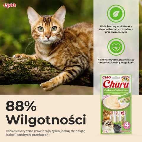 INABA CHURU Kremowe przysmaki dla kotów kurczak z przegrzebkami 4x14g INABA CHURU Kremowe przysmaki dla kotów kurczak z przegrzebkami 4x14g