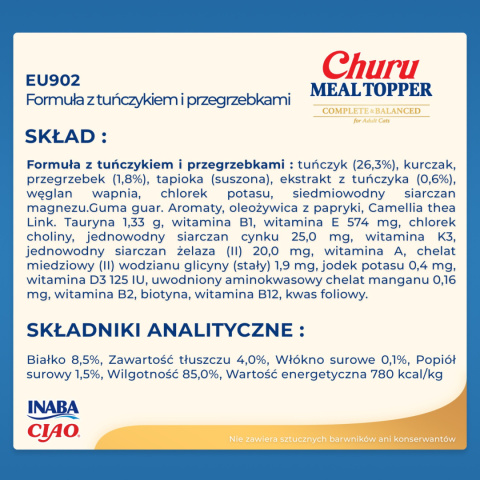 INABA CHURU Meal Topper dosmaczacz dla kotów Tuńczyk i przegrzebki 4x14g INABA CHURU Meal Topper dosmaczacz dla kotów Tuńczyk i przegrzebki 4x14g