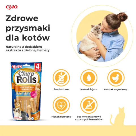 INABA CHURU ROLLS przysmak z kurczaka 4x10g INABA CHURU ROLLS przysmak z kurczaka 4x10g