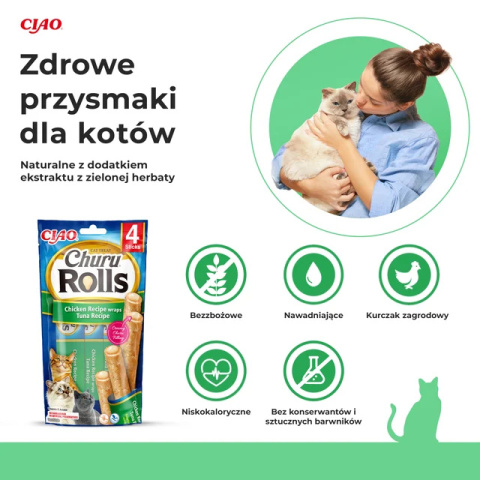 INABA CHURU ROLLS przysmak kurczaka z tuńczykiem 4x10g INABA CHURU ROLLS przysmak kurczaka z tuńczykiem 4x10g