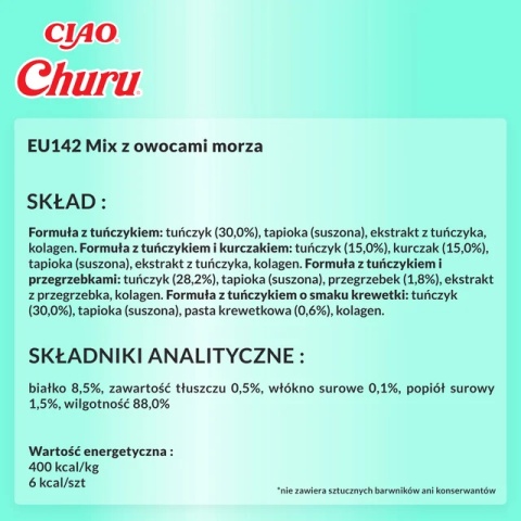 INABA CHURU Variety SeaFood Mega Box Kremowe przysmaki dla kotów z Tuńczykiem i owocami morza 40x14g (560g) INABA CHURU Variety SeaFood Mega Box Kremowe przysmaki dla kotów z Tuńczykiem i owocami morza 40x14g (560g)