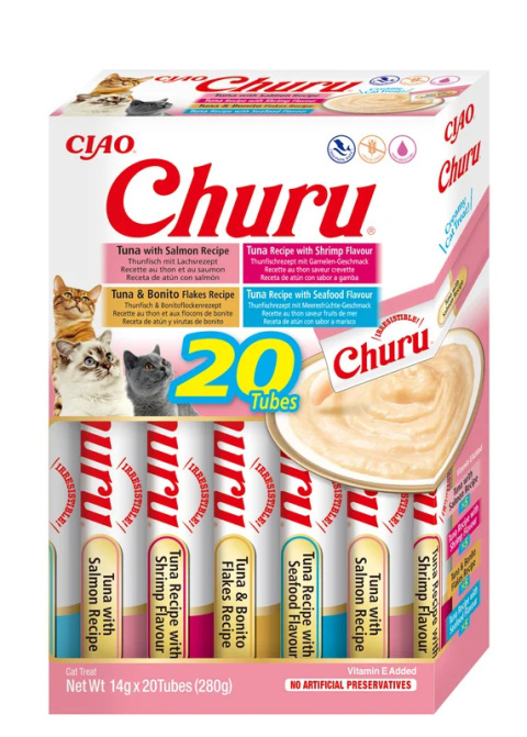 Inaba Churu Variety Box Seafood - Kremowe przysmaki dla kotów z tuńczykiem i owocami morza 20x14g (280g) Inaba Churu Variety Box Seafood - Kremowe przysmaki dla kotów z tuńczykiem i owocami morza 20x14g (280g)