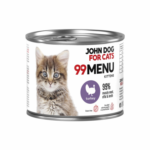 Karma mokra 99 MENU John Dog for Cats dla kociąt Indyk 200g Karma mokra 99 MENU John Dog for Cats dla kociąt Indyk 200g