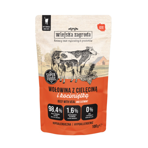 Wiejska Zagroda Zestaw Saszetek - Wołowina z cielęciną i walerianą 6x100 g Wiejska Zagroda Zestaw Saszetek - Wołowina z cielęciną i walerianą 6x100 g