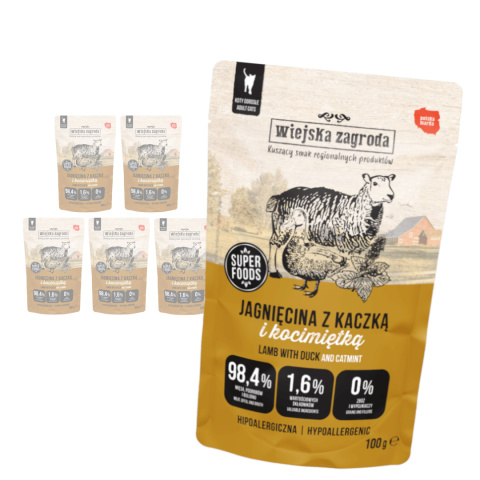 Wiejska Zagroda Zestaw Saszetek - Jagnięcina z kaczką i kocimiętką 6x100 g Wiejska Zagroda Zestaw Saszetek - Jagnięcina z kaczką i kocimiętką 6x100 g