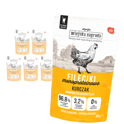 Wiejska Zagroda Zestaw Saszetek kawałki w sosie - Kurczak Monoproteinowa karma 6x85 g Wiejska Zagroda Zestaw Saszetek kawałki w sosie - Kurczak Monoproteinowa karma 6x85 g