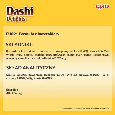 Zestaw Inaba Dashi Delights Flakes kurczak - zupa dla kota 12x40g Zestaw Inaba Dashi Delights Flakes kurczak - zupa dla kota 12x40g