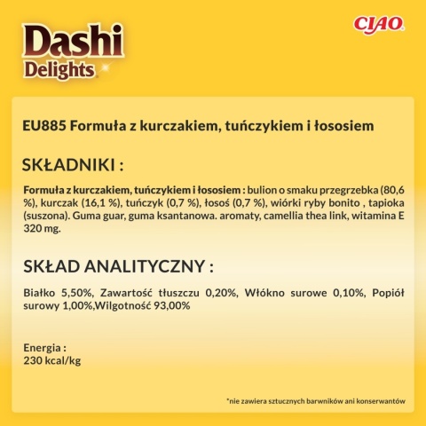 Zestaw Inaba Dashi Delights Silky Broth kurczak, łosoś i tuńczyk - zupa dla kota 12x40g Zestaw Inaba Dashi Delights Silky Broth kurczak, łosoś i tuńczyk - zupa dla kota 12x40g