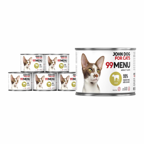Zestaw Karma mokra 99 MENU John Dog for Cats 6x200g Cielęcina Zestaw Karma mokra 99 MENU John Dog for Cats 6x200g Cielęcina